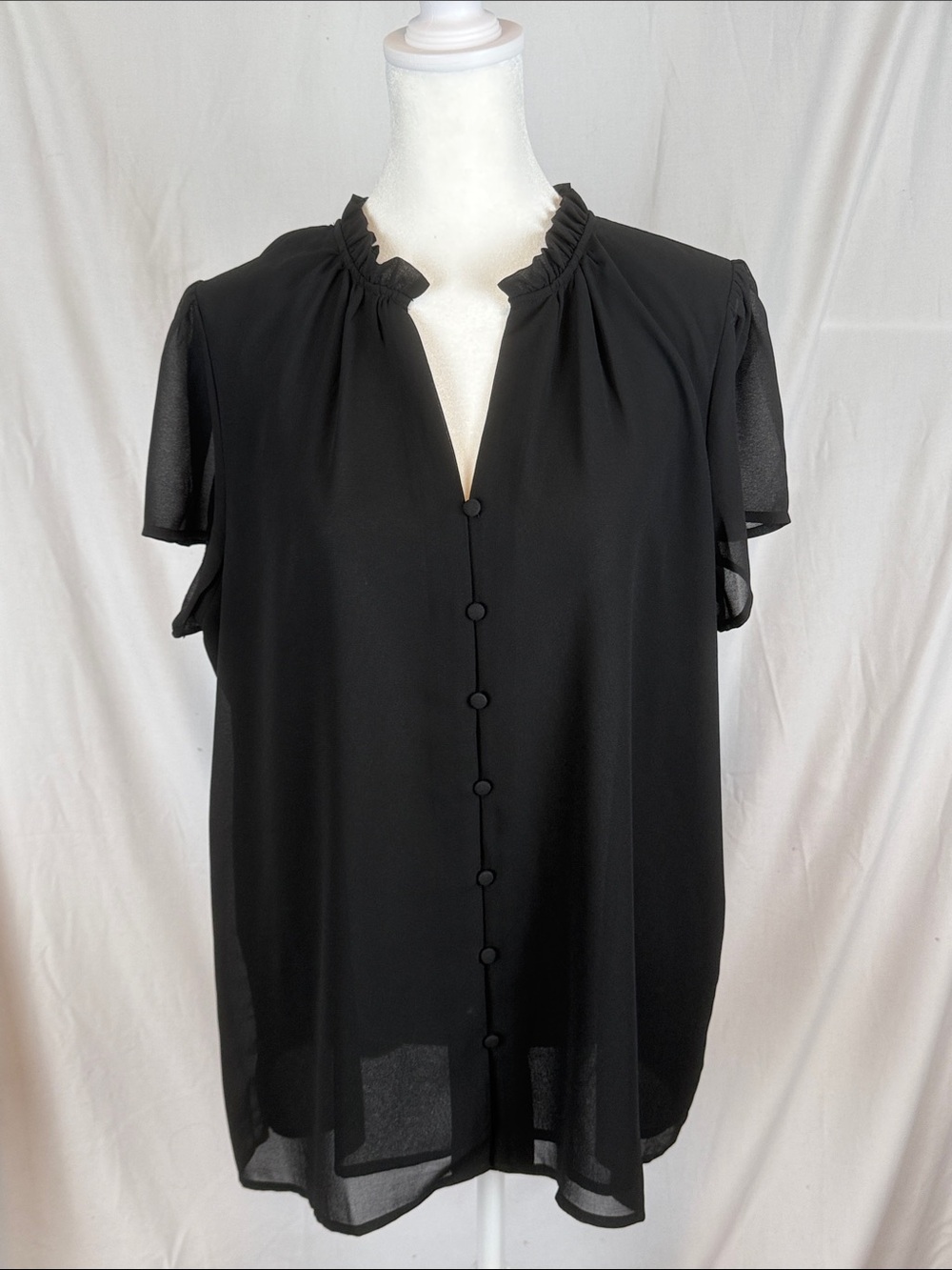 Women's 41 Hawthorn Lightweight Short Sleeve Button Up Blouse Black XL NWT